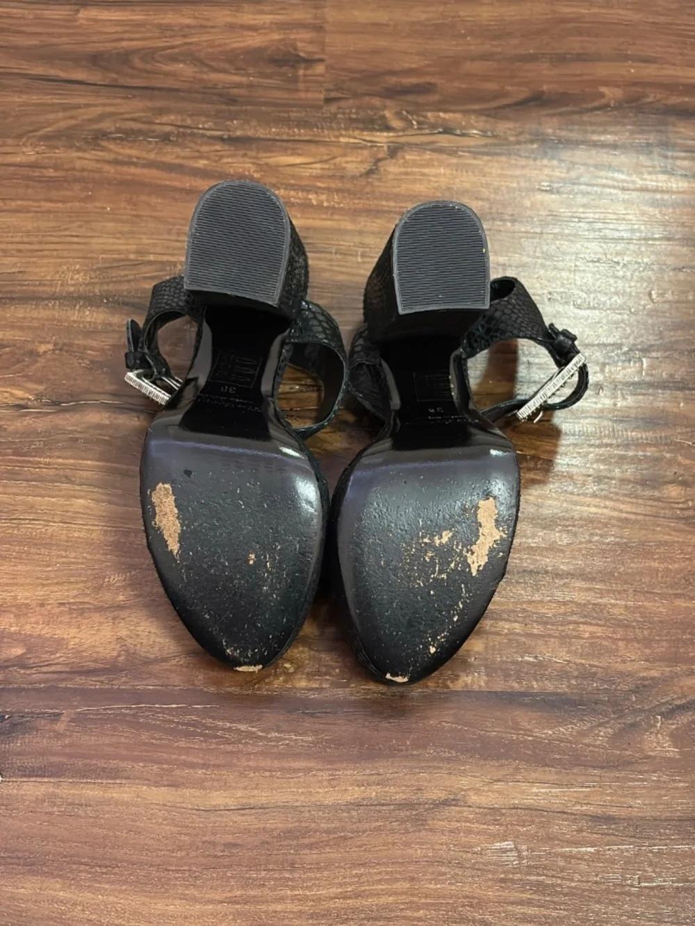 Black Snakeskin Platform Block Heels